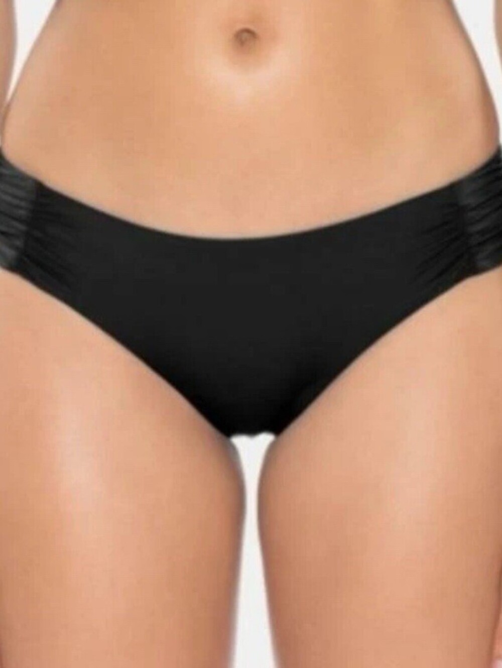 Soluna Women's Buckle Up Shirred Side Bikini Bottom Cheeky Coverage Black Large